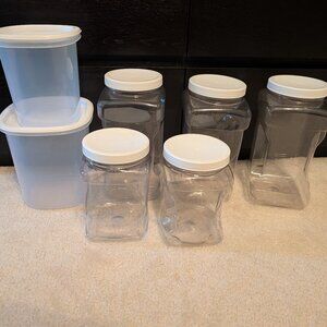 clear plastic kitchen pantry air tight food storage Tupperware screw press lids